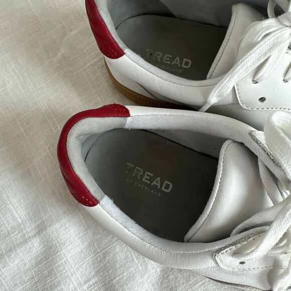 Tread by Everlane Unisex Low Top Leather Athletic Sneakers White Red F9.5 M7.5 - Picture 4 of 9